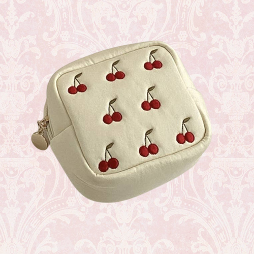 Cherry Embroidered Makeup and Accessory Pouch