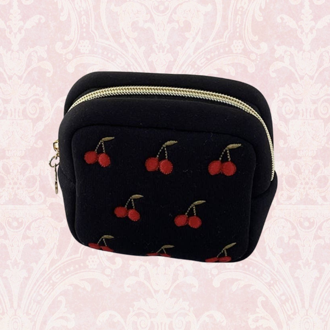 Cherry Embroidered Makeup and Accessory Pouch