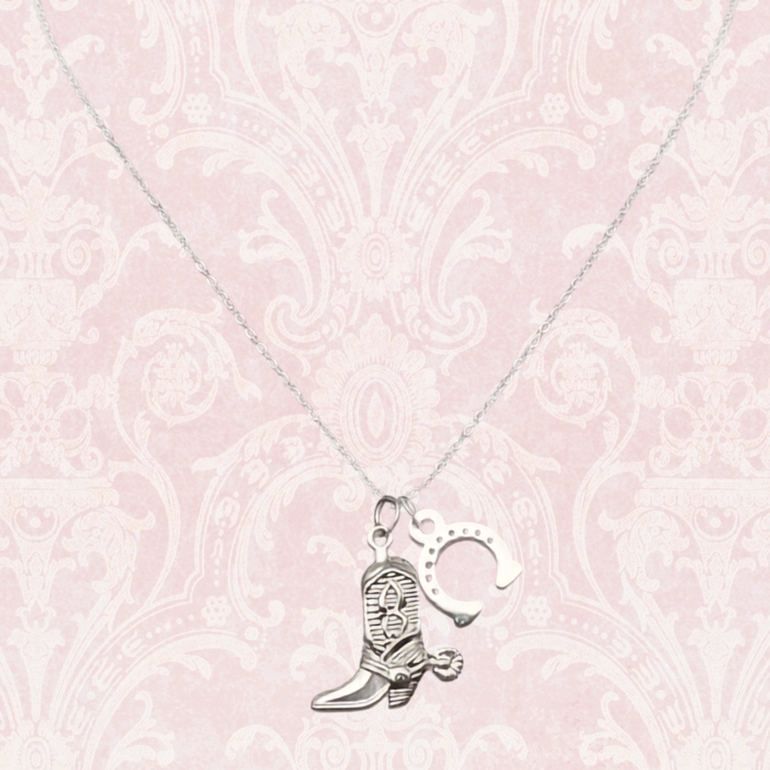Western Boots & Horseshoe Necklace Silver