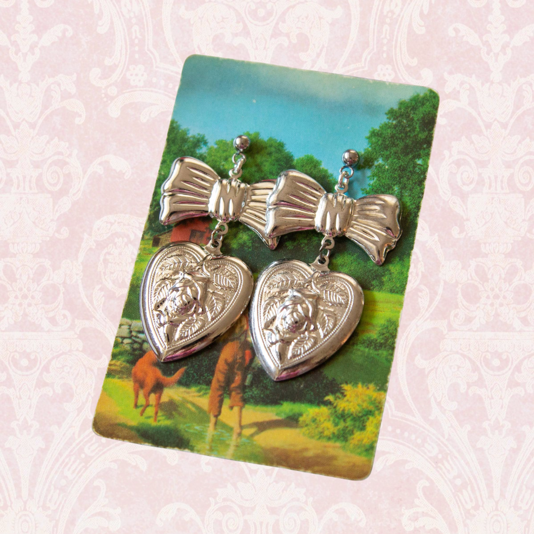 Vintage Bow & Heart Earrings
