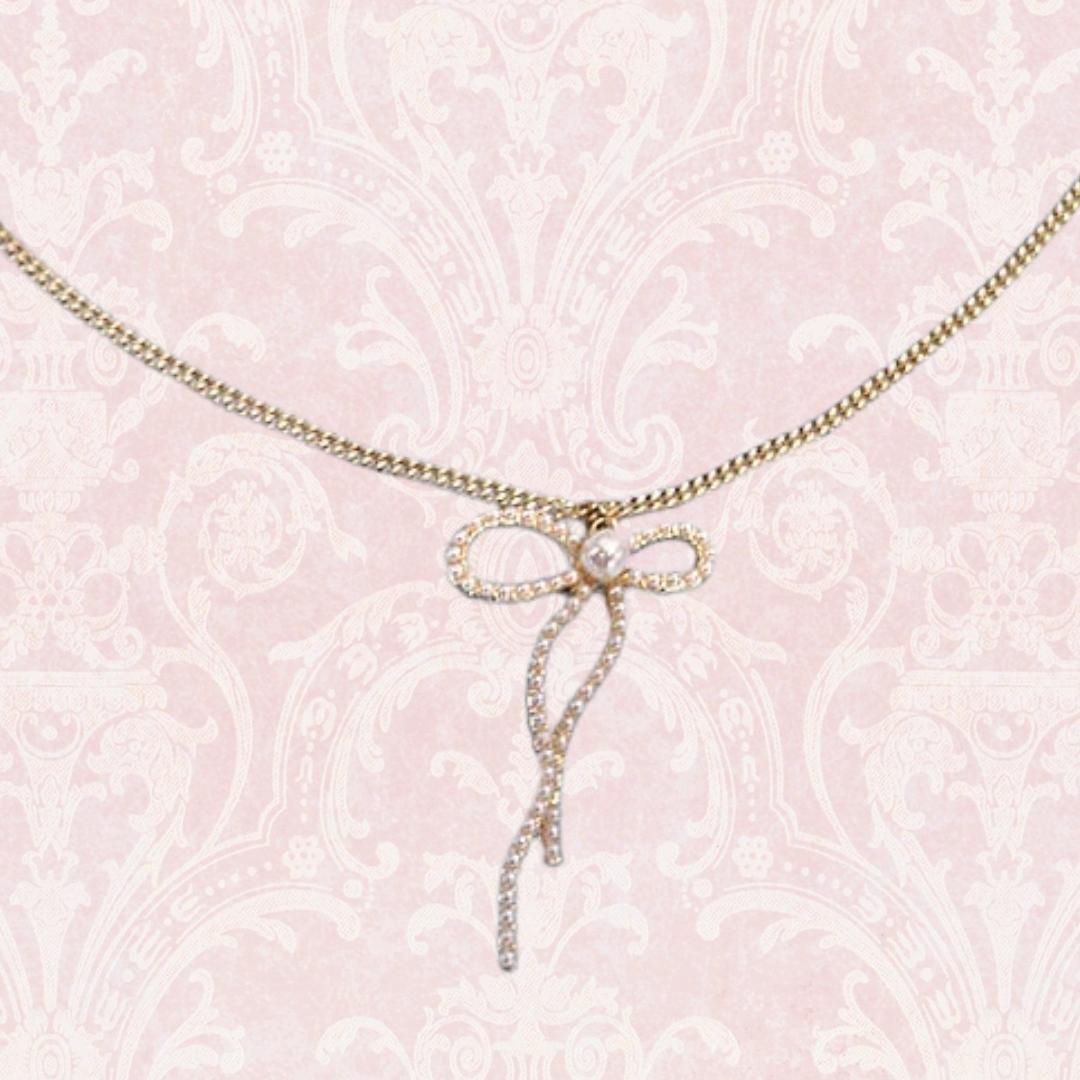 Pearl Embellished Bow Necklace