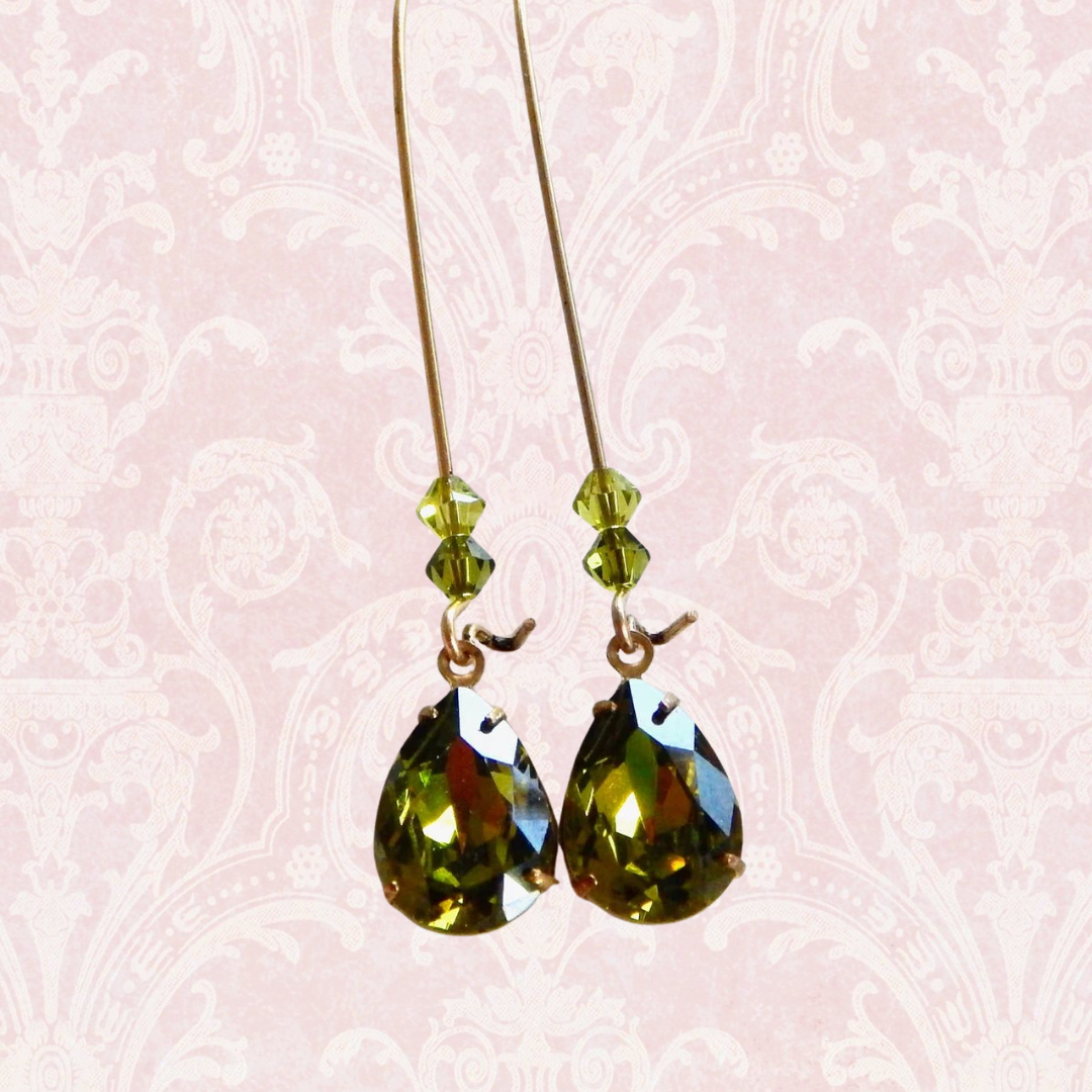 Olive Green Swarovski Crystal Earrings