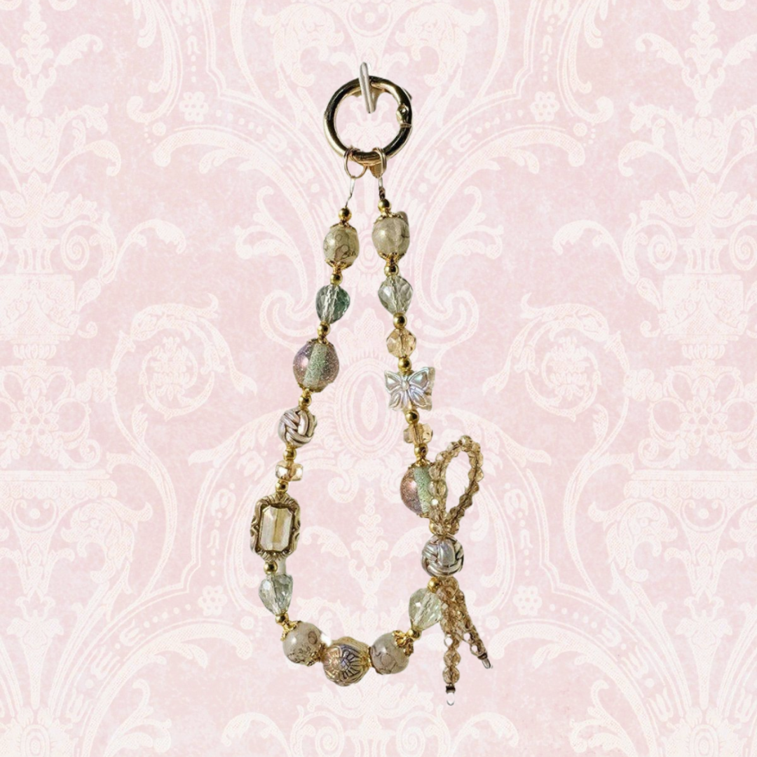 Vintage Crystal Beads Bow Keychain Bag Charm DP25C798: White