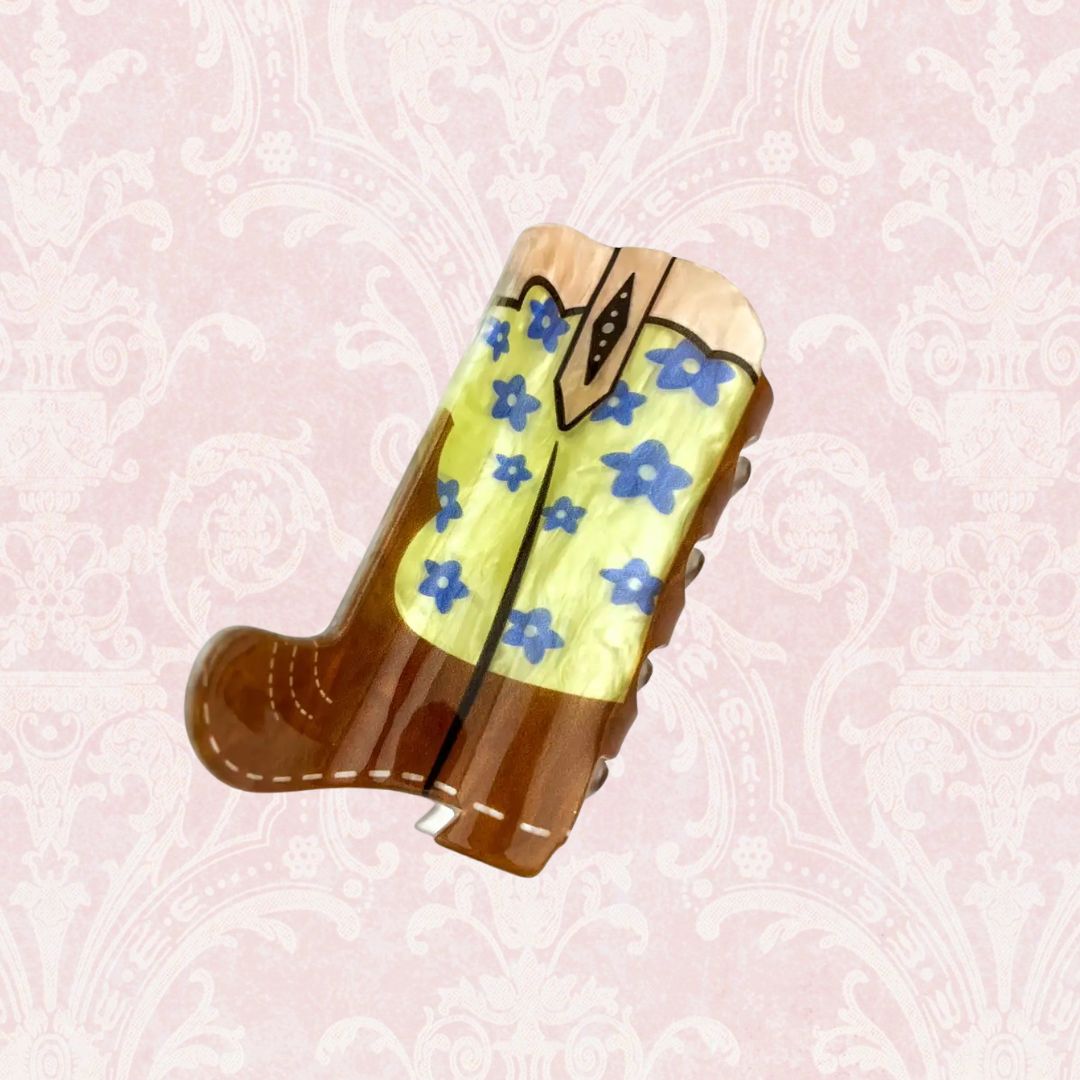 Cowboy Boot Floral Hair Claw Clip