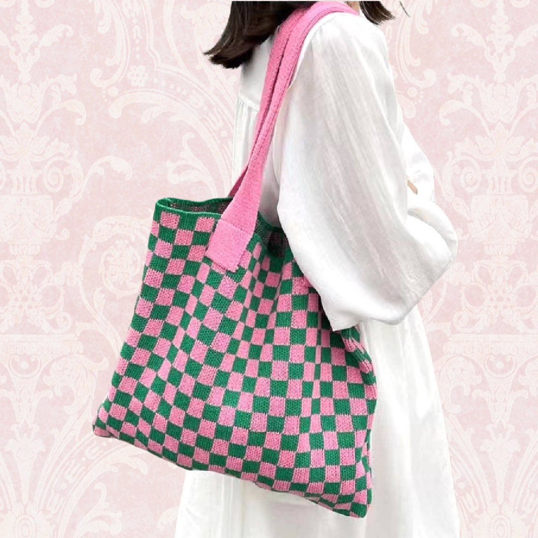 Checkered Crochet Knitted Bag