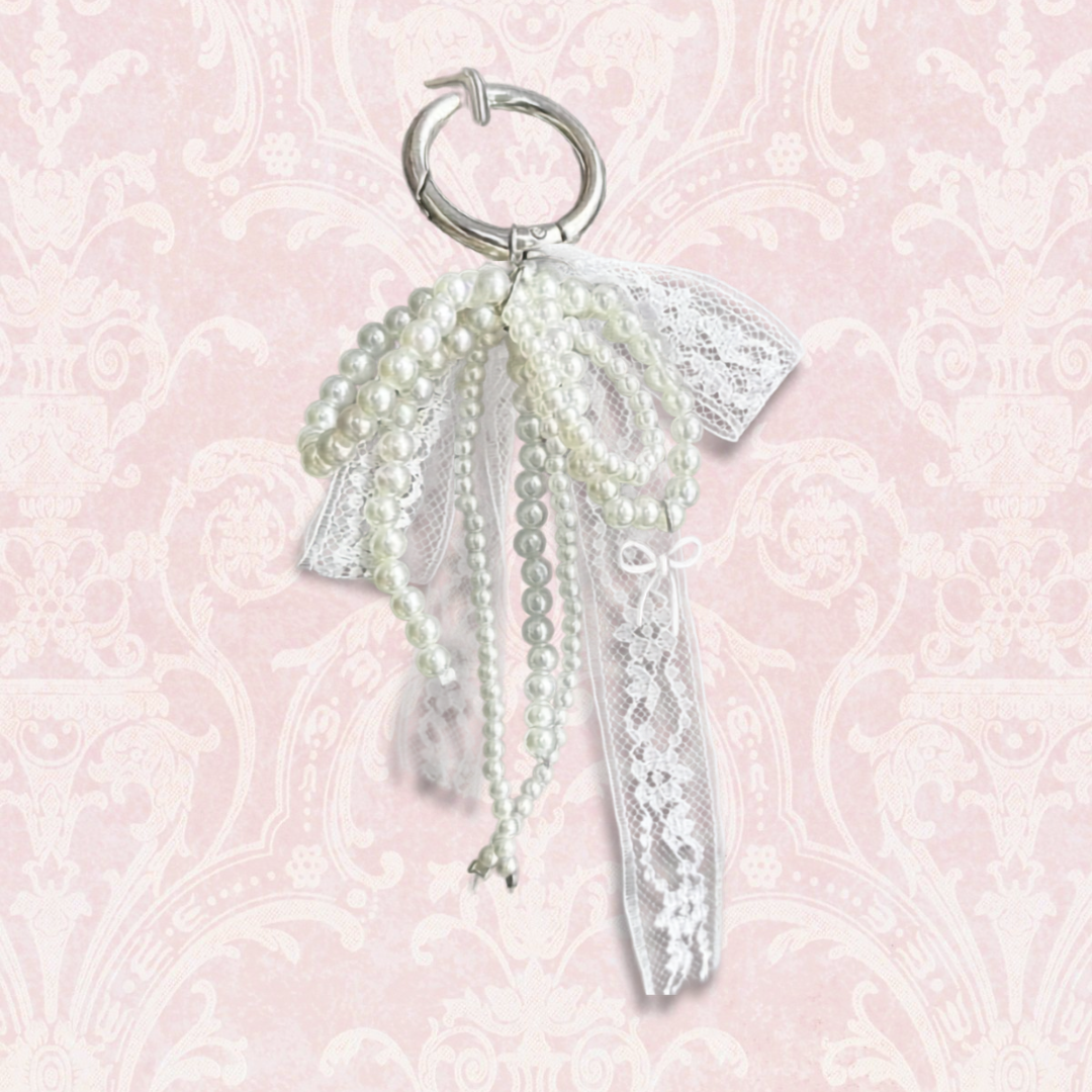 Lace Bow Pearl Keychain Bag Charm
