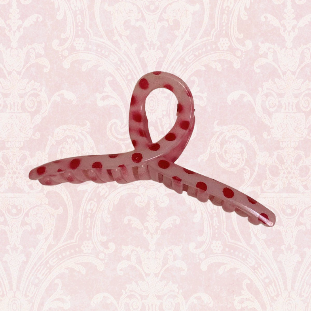 Pink Polka Dot Hair Claw Clip