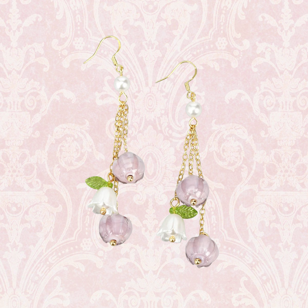 Purple Flower Drop Earrings