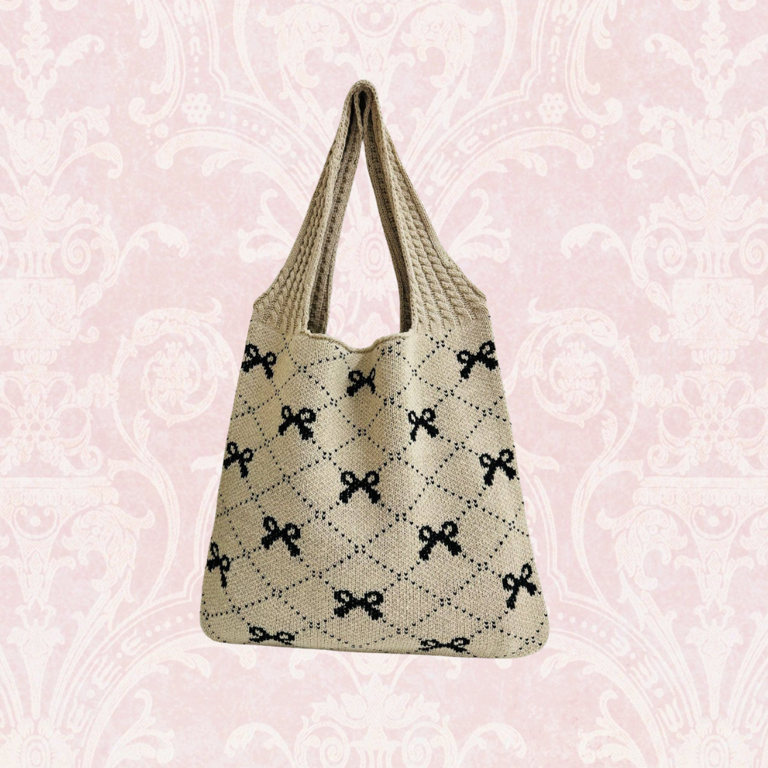 Bow Print Knit Shoulder Bag