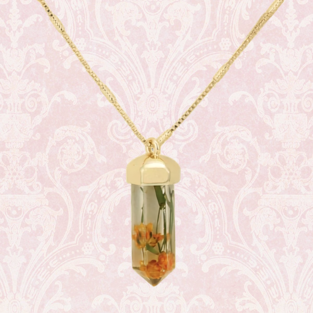 Dried Orange Flower Crystal Necklace