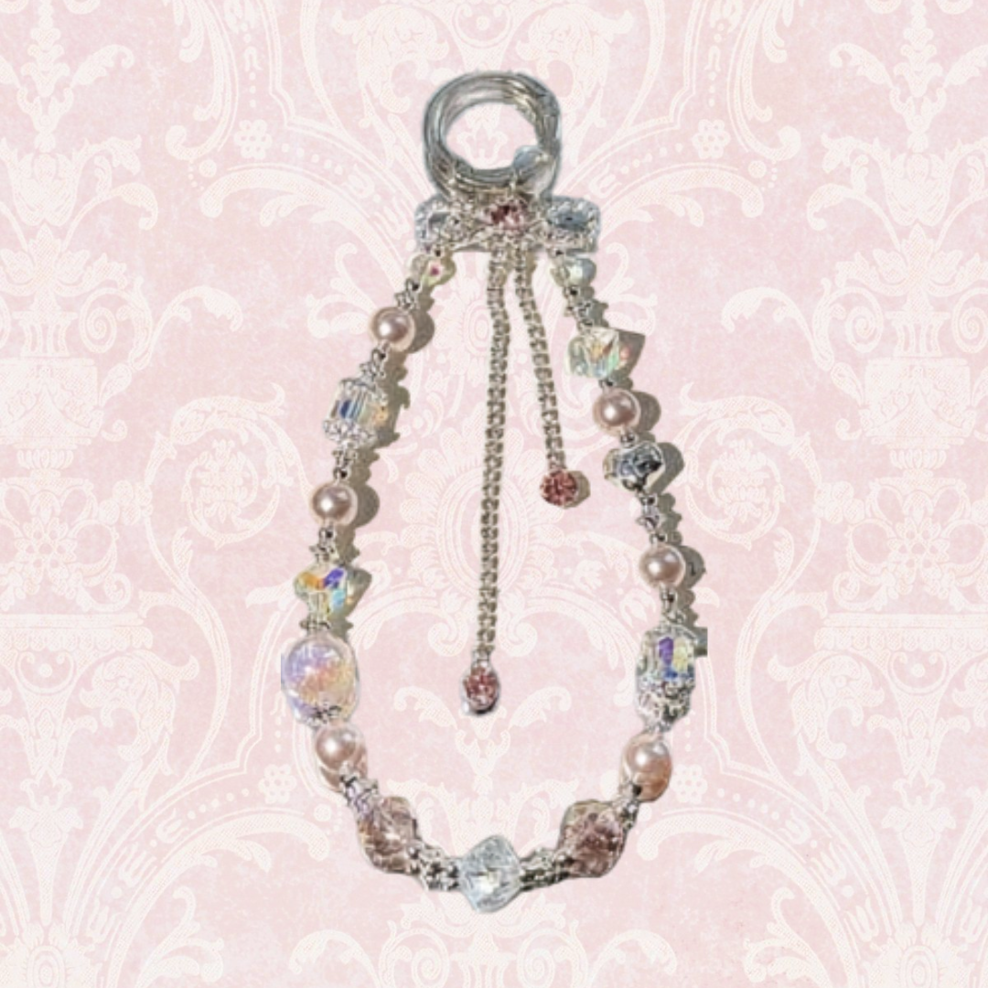 Elegant Pink Crystal Beaded Bow Bag Charm