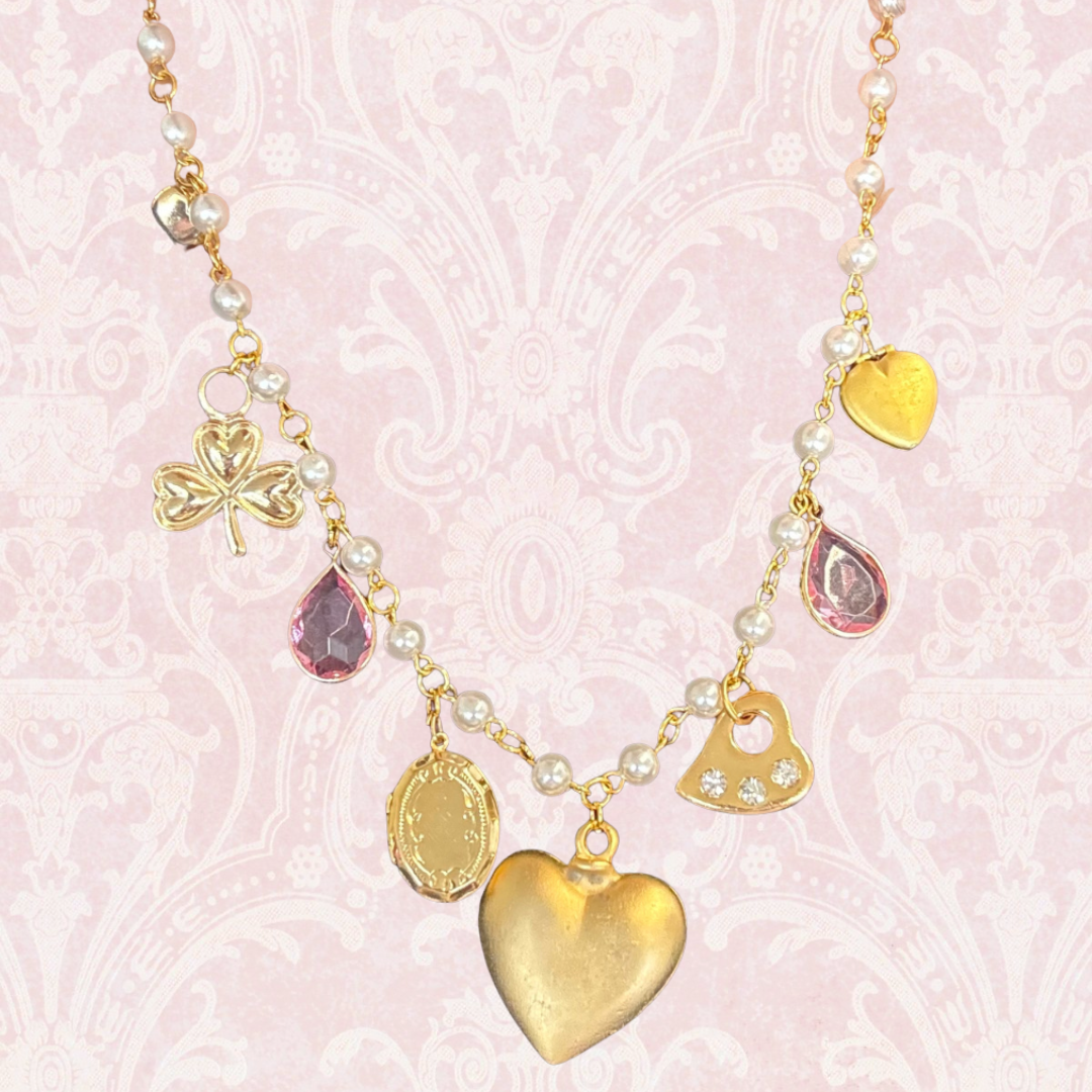 Heart Gold & Pink Charm Necklace
