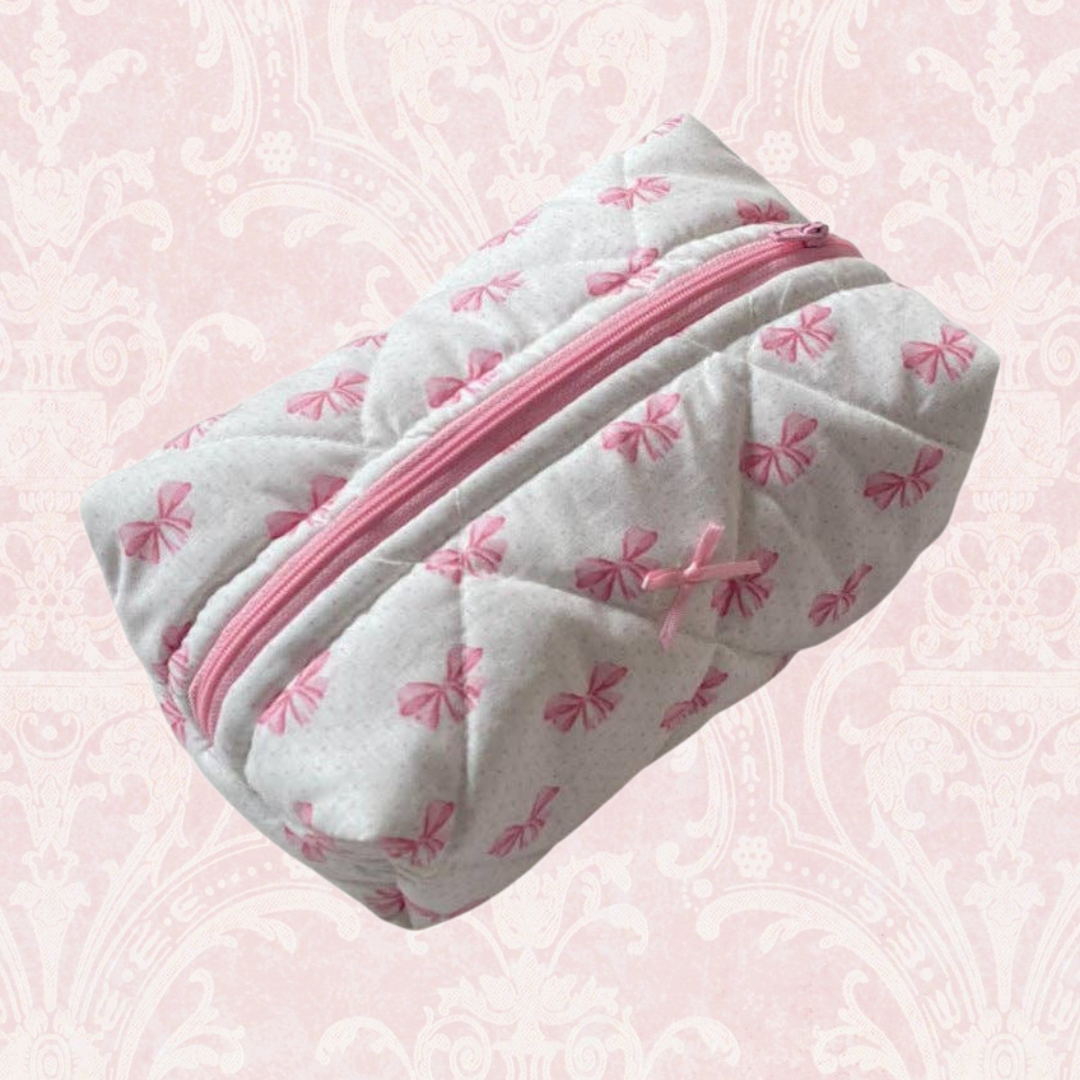 Pink Bow Print Make Up Bag