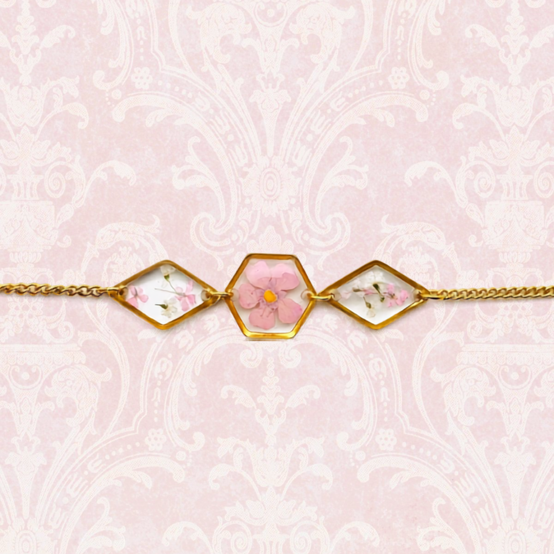 False Spiraea & Sweet Alyssum Pressed Flower Bracelet