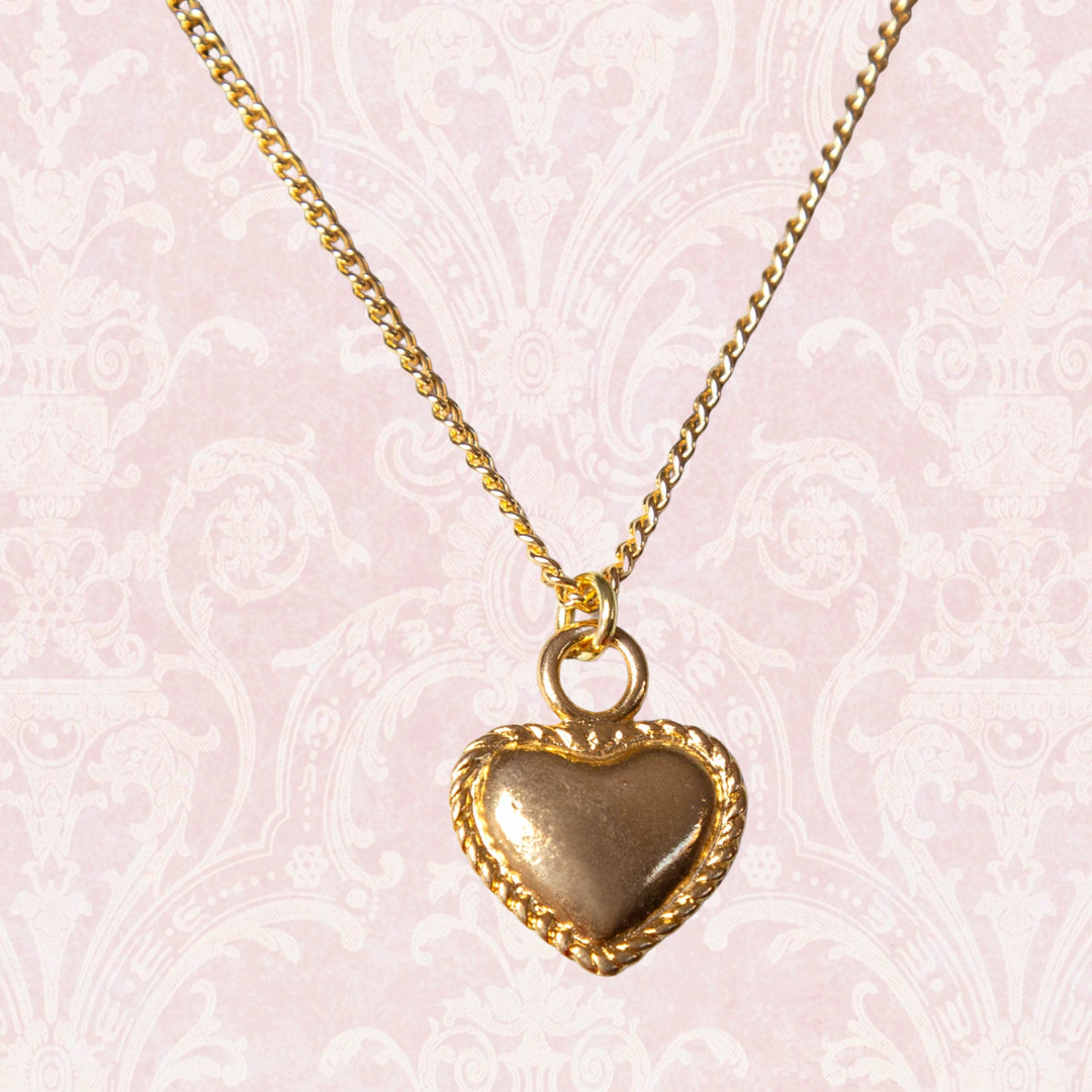 Vintage Heavy Gold Heart Charm Necklace