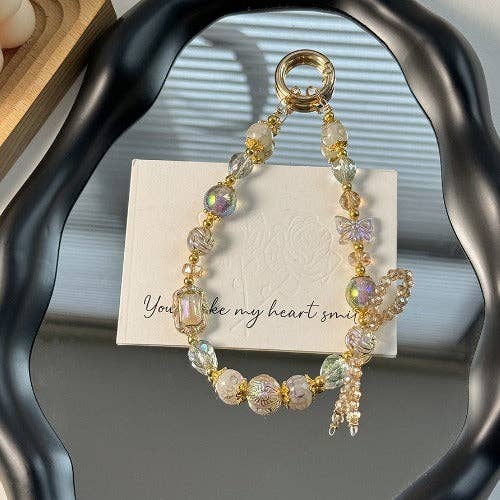 Vintage Crystal Beads Bow Keychain Bag Charm DP25C798: White
