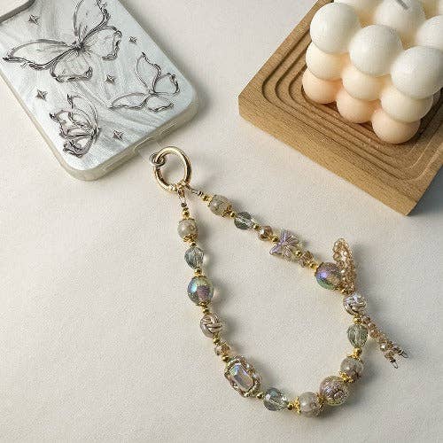 Vintage Crystal Beads Bow Keychain Bag Charm DP25C798: White