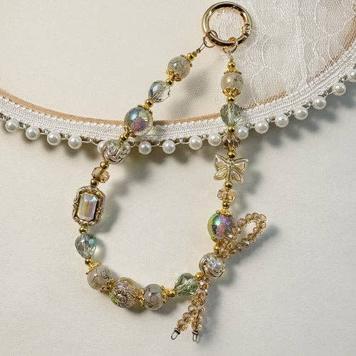 Vintage Crystal Beads Bow Keychain Bag Charm DP25C798: White