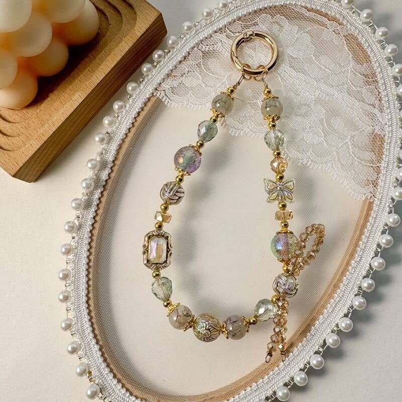 Vintage Crystal Beads Bow Keychain Bag Charm DP25C798: White