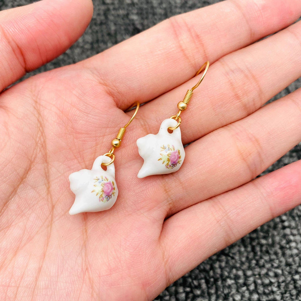 Pink Flower Teapot Earrings