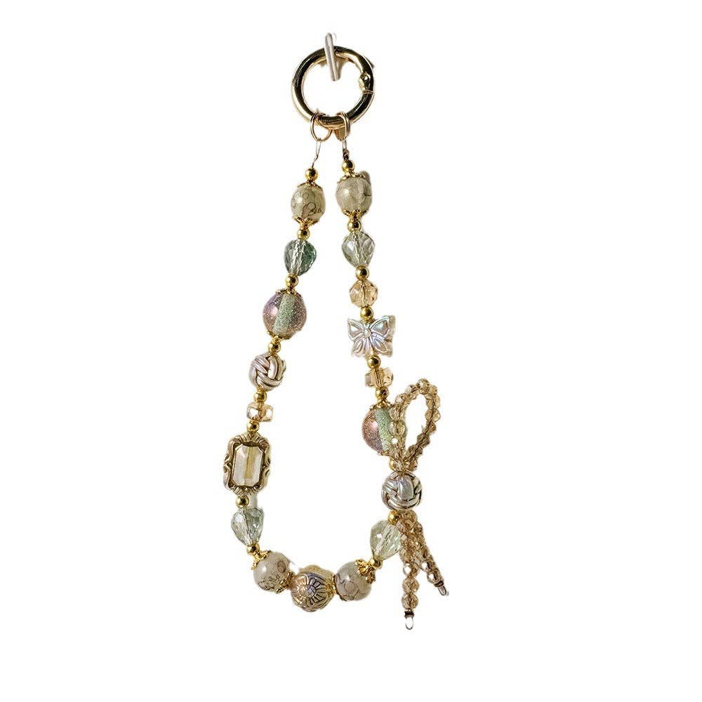 Vintage Crystal Beads Bow Keychain Bag Charm DP25C798: White